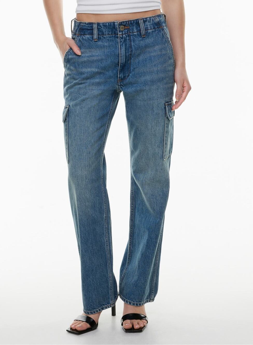 Denim Forum Aritzia The 90s Edie Lo-Rise Cargo Jeans Blue Size 26 Y2K